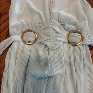 Eva Mendes New York & Company Mint Pleated Maxi Dress w/ Gold Ring Belt – Size M